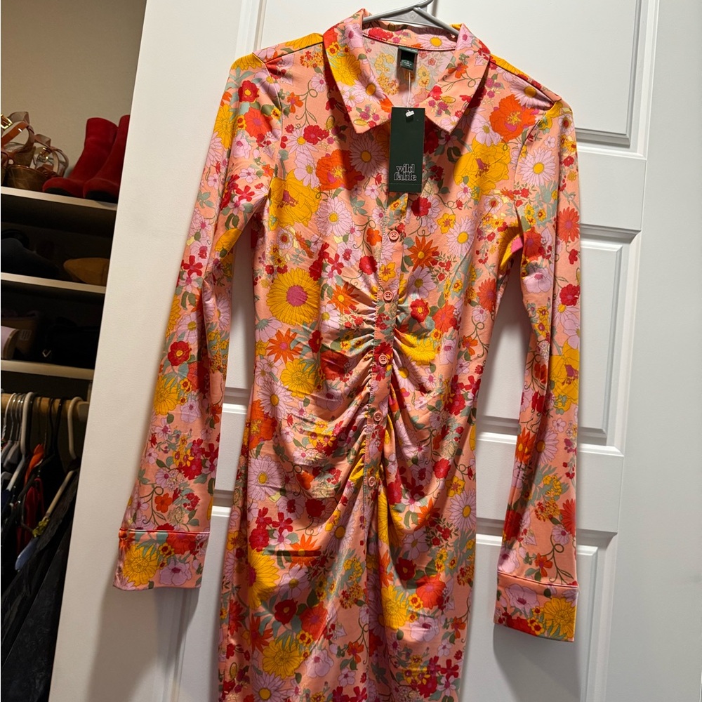 Floral Long Sleeve Ruched Dress
